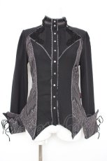 画像1: Ozz Croce / レース切り替えシフォンブラウス  黒 Y-26-10-12-090-OO-BL-SZ-ZY (1)