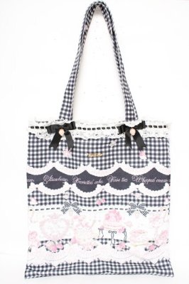 Preview of Sweet Gingham Tea Room柄トートバック  黒