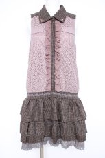 画像1: axes femme POETIQUE / チェック×レースワンピース M 茶×ピンク Y-26-10-14-089-AX-OP-SZ-ZY (1)