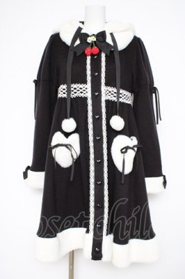 Preview of ゆらゆらいちごのうさみみコートワンピース  黒