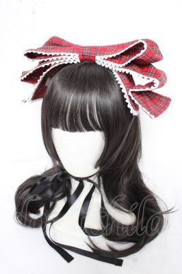 Preview of リボン型ヘッドドレス  赤チェック