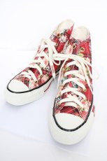 画像1: PINK HOUSE / CONVERSE X PINK HOUSE フラワーチェックプリントハイカットスニーカー 23.5 赤 Y-26-10-20-033-LO-SH-SZ-ZY (1)