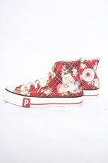 画像2: PINK HOUSE / CONVERSE X PINK HOUSE フラワーチェックプリントハイカットスニーカー 23.5 赤 Y-26-10-20-033-LO-SH-SZ-ZY (2)
