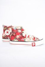 画像4: PINK HOUSE / CONVERSE X PINK HOUSE フラワーチェックプリントハイカットスニーカー 23.5 赤 Y-26-10-20-033-LO-SH-SZ-ZY (4)