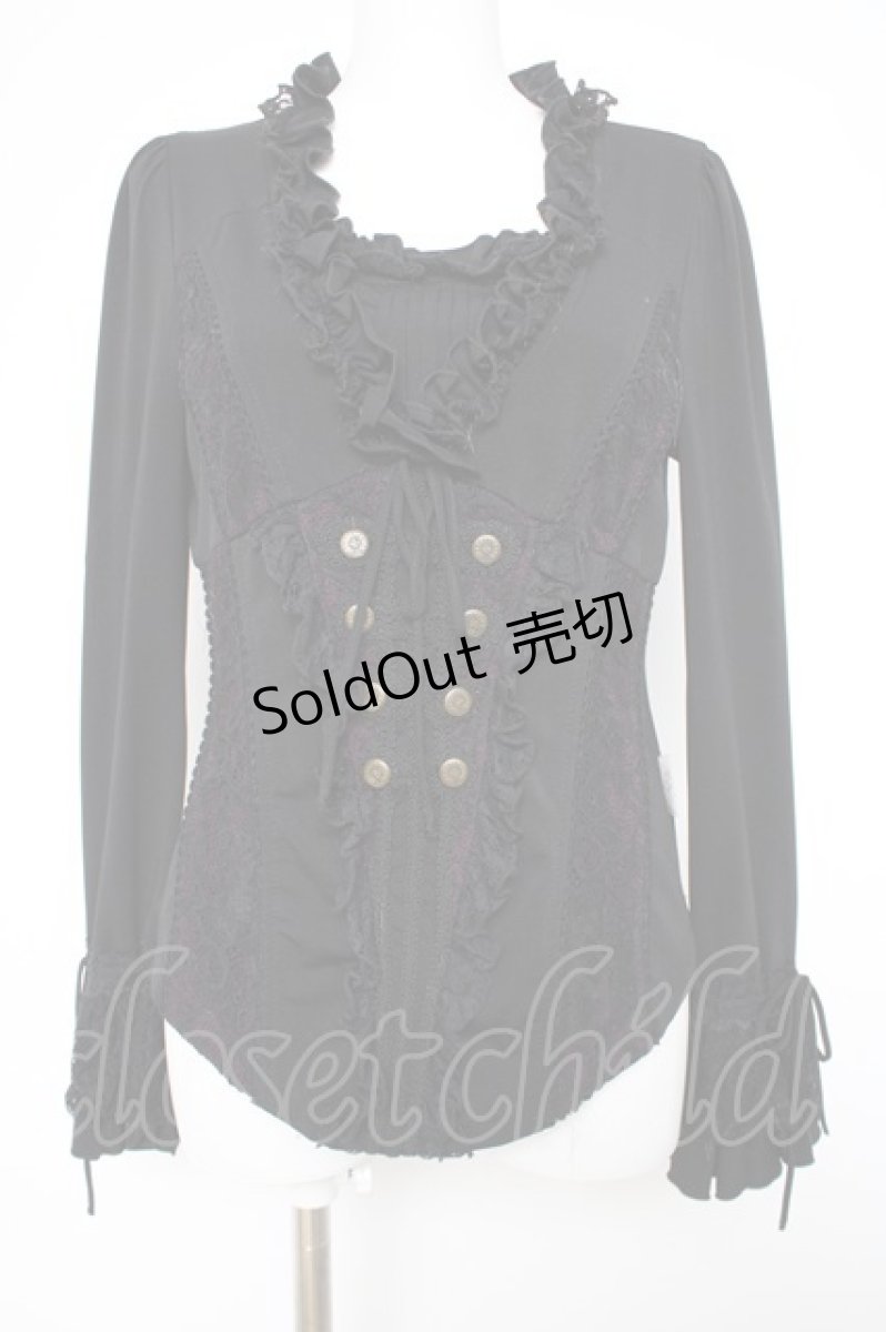 画像1: Rozen Kavalier / ナポレオンデザインフリルカットソー  黒 Y-26-10-20-081-OO-TO-SZ-ZY (1)
