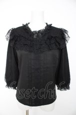 画像1: axes femme POETIQUE / レーシーフリルスタンドブラウス M 黒 Y-26-10-23-100-AX-TO-SZ-ZY (1)
