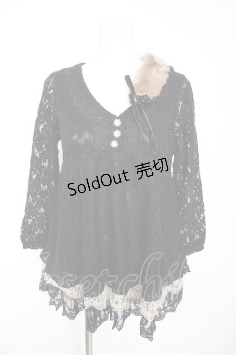 画像1: axes femme / ファーティペット付きレースプルオーバー m 黒 Y-26-10-23-124-AX-TO-SZ-ZY (1)
