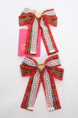 画像1: Angelic Pretty / タータンチェック羽根リボンクリップSet  赤 Y-26-10-23-043-AP-ZA-SZ-ZY (1)