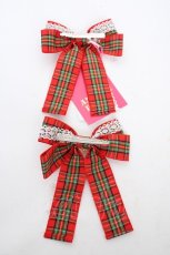 画像2: Angelic Pretty / タータンチェック羽根リボンクリップSet  赤 Y-26-10-23-043-AP-ZA-SZ-ZY (2)