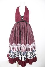 画像1: axes femme POETIQUE / チェスボードホルターワンピース M ワイン Y-26-10-26-051-AX-SK-SZ-ZY (1)