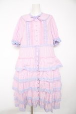 画像1: alcali / コットンギンガム前開きワンピース  ピンク Y-26-10-26-073-LO-OP-SZ-ZY (1)