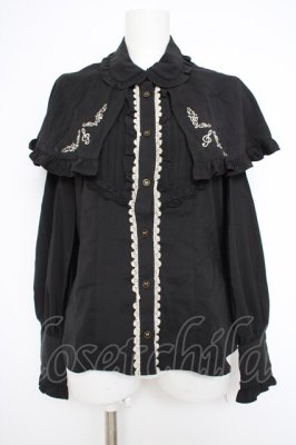 Preview of 刺繍入りケープ付2wayブラウス M 黒
