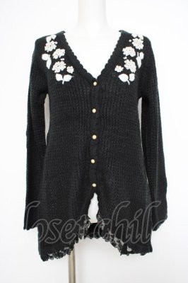 Preview of バイカラー手刺繍カーディガン M 黒