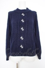 画像1: axes femme / 花刺繍ボトルネックニットプルオーバー M 紺 Y-26-10-28-081-AX-TO-SZ-ZY (1)
