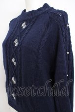 画像2: axes femme / 花刺繍ボトルネックニットプルオーバー M 紺 Y-26-10-28-081-AX-TO-SZ-ZY (2)