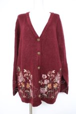 画像1: axes femme / 花刺 ニットカーディガン M ワイン Y-26-10-28-084-AX-TO-SZ-ZY (1)