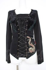 画像1: Ozz On / フロント編み上げニットカットソー  黒 Y-26-10-28-100-OO-TO-SZ-ZY (1)