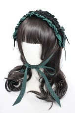 画像1: ALICE and the PIRATES / フランチェスカフリルヘッドドレス  グリーン×黒レース Y-26-10-28-016-PA-AC-SZ-ZY (1)
