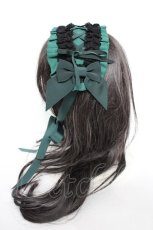 画像2: ALICE and the PIRATES / フランチェスカフリルヘッドドレス  グリーン×黒レース Y-26-10-28-016-PA-AC-SZ-ZY (2)