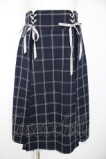 画像1: axes femme POETIQUE / レースアッププリーツ切替スカート M 紺 Y-26-10-29-076-AX-SK-SZ-ZY (1)
