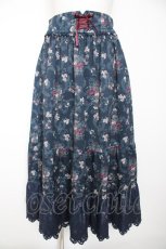 画像1: axes femme / ミュルーズ染織美術館コラボ/フェザー×フラワー柄スカート M 紺 Y-26-10-29-101-AX-SK-SZ-ZY (1)