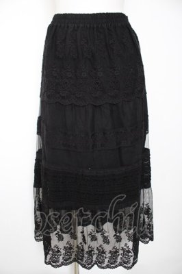 Preview of 刺繍レース使いチュールスカート M 黒