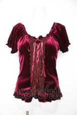 画像1: axes femme / ベロアビスチェ半袖プルオーバー  ワイン Y-26-10-29-003-AX-TO-AS-ZY (1)