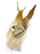 画像1: 【新品】 ストーン＆羽根ブローチ (ブラウン) HA_093_B129【通信販売専用商品】 (1)
