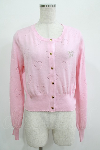 Angelic Pretty / Lovelyハート透かしニットカーディガン Free ピンク H-25-06-29-1058-AP-TO-NS-ZH