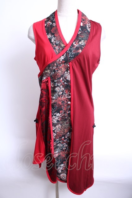 紫色の和風アシンメトリーノースリーブチュニック キューティー