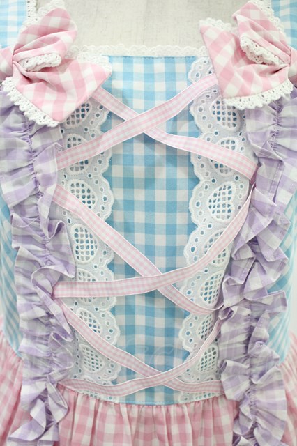 Angelic Pretty / ギンガム配色肩リボンジャンパースカート H-23-08-17-4005h-1-OP-AP-L-NS-ZH-R