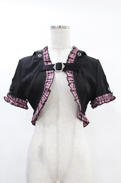 DARK IN LOVE / Gothic lolita pink plaid cat ear hoody cape S ブラック×ピンク H-25-02-24-1040-PU-TO-KB-ZY