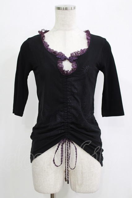 Qutie Frash / ギャザートップス 黒×紫 H-25-11-28-044-QU-TO-KB-ZH