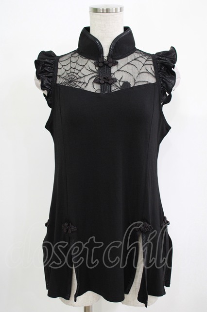 Qutie Frash / クモメッシュスリットタンク ブラック H-25-11-28-046-QU-TO-KB-ZH