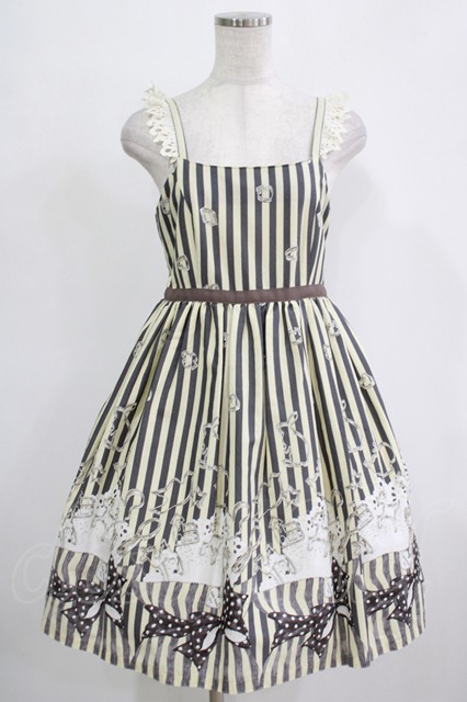 Emily Temple cute / Cookie popウエストリボンワンピース グレー H-25-11-28-003-ET-OP-KB-ZH