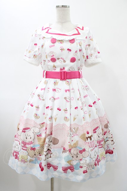 axes femme kawaii / mikko illustration × axes femme KAWAII ダイナーカフェワンピース M ホワイト H-26-01-29-028-AX-OP-NS-ZH