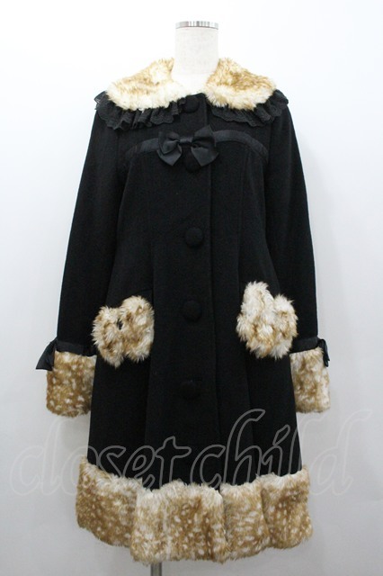 BABY,THE STARS SHINE BRIGHT / BABYレオパードコート 黒 I-26-02-06-041-BA-CO-SA-ZI