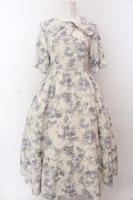 m petit by misako / トワルドジュイワンピース L アイボリー×ブルー O-25-03-12-007-LO-OP-IG-OS