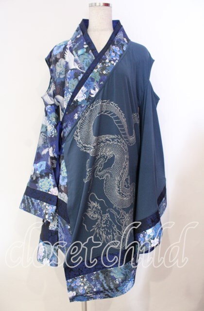 Qutie Frash / 肩あき着物カーデ ブルー O-25-11-27-069-QU-TO-OW-OS