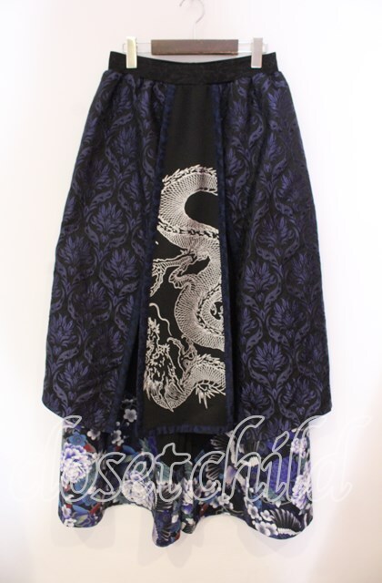 Qutie Frash / 和柄ワイドパンツ ブルー O-25-11-27-072-QU-PA-OW-OS