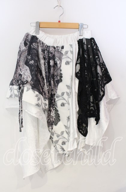 Qutie Frash / 和柄アシメスカート シロ O-25-11-28-068-QU-SK-OW-OS