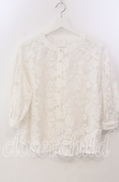 axes femme / 総レースボリューム袖ブラウス M シロ O-25-11-28-099-AX-BL-OW-OS