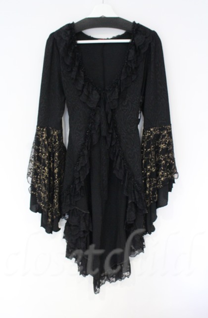 Qutie Frash / 姫袖レースカーデ ブラック×ゴールド O-25-12-03-030-QU-OP-IG-OS