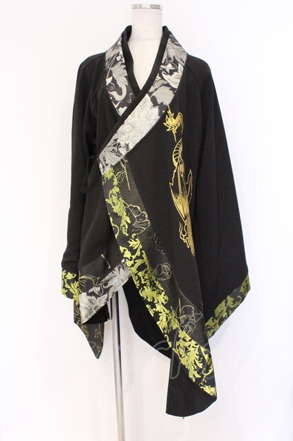 Qutie Frash / アシメ着物カーデ ブラック O-26-03-13-002-QU-JA-OW-OS