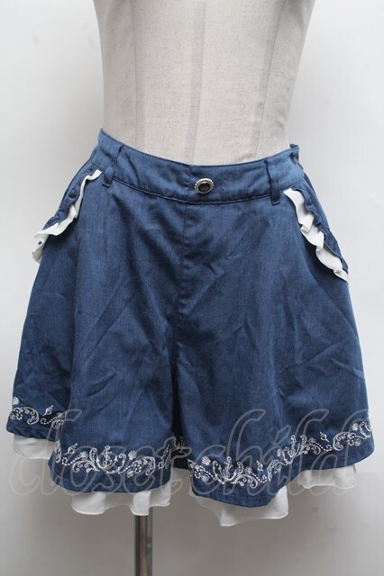axes femme POETIQUE / マリン刺繍キュロット  青 S-25-03-09-082-AX-PA-AS-ZS