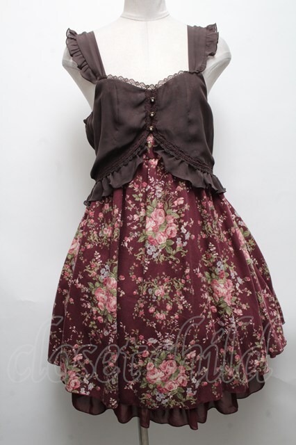 axes femme / 花柄切替ワンピース  ワイン S-25-04-28-044-AX-OP-AS-ZS