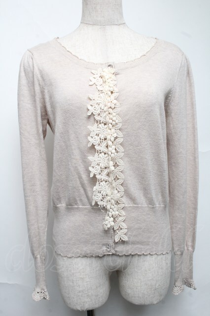 Emily Temple cute / レース付きカーディガン ベージュ S-25-06-25-035-ET-TO-HR-ZS