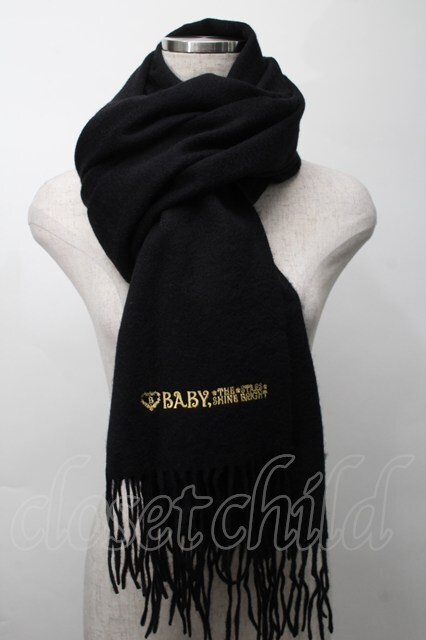 BABY,THE STARS SHINE BRIGHT / ロゴ刺繍ストール 黒 S-25-09-29-035-BA-ZA-AS-ZT485