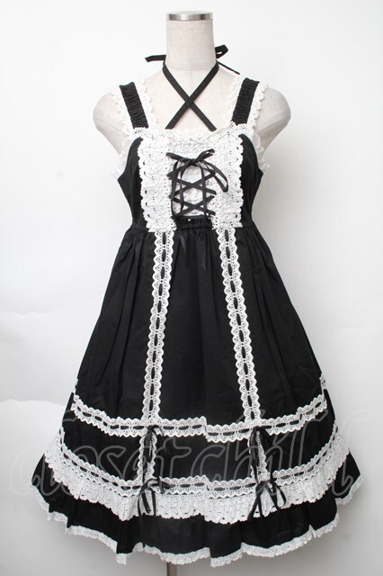 BABY,THE STARS SHINE BRIGHT / ベビードールジャンパースカート＆プリンセスドロップヘッドドレスセット 黒 S-25-11-28-065-BA-OP-AS-ZS