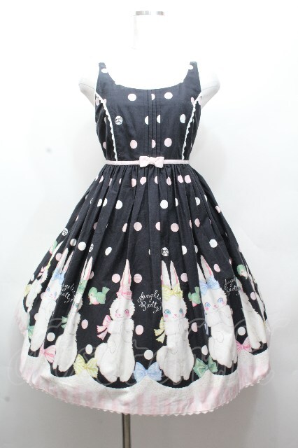 Angelic Pretty / マシュマロバニー襟付ジャンパースカート 黒 S-26-04